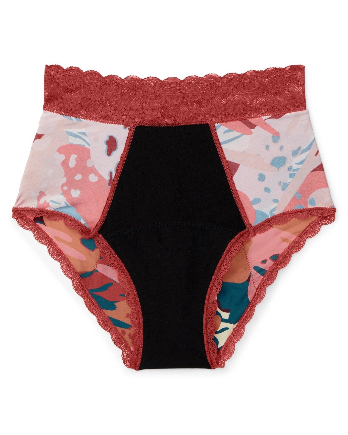 Emily Shortie Floral Red Plus Period Panties, 0X-4X